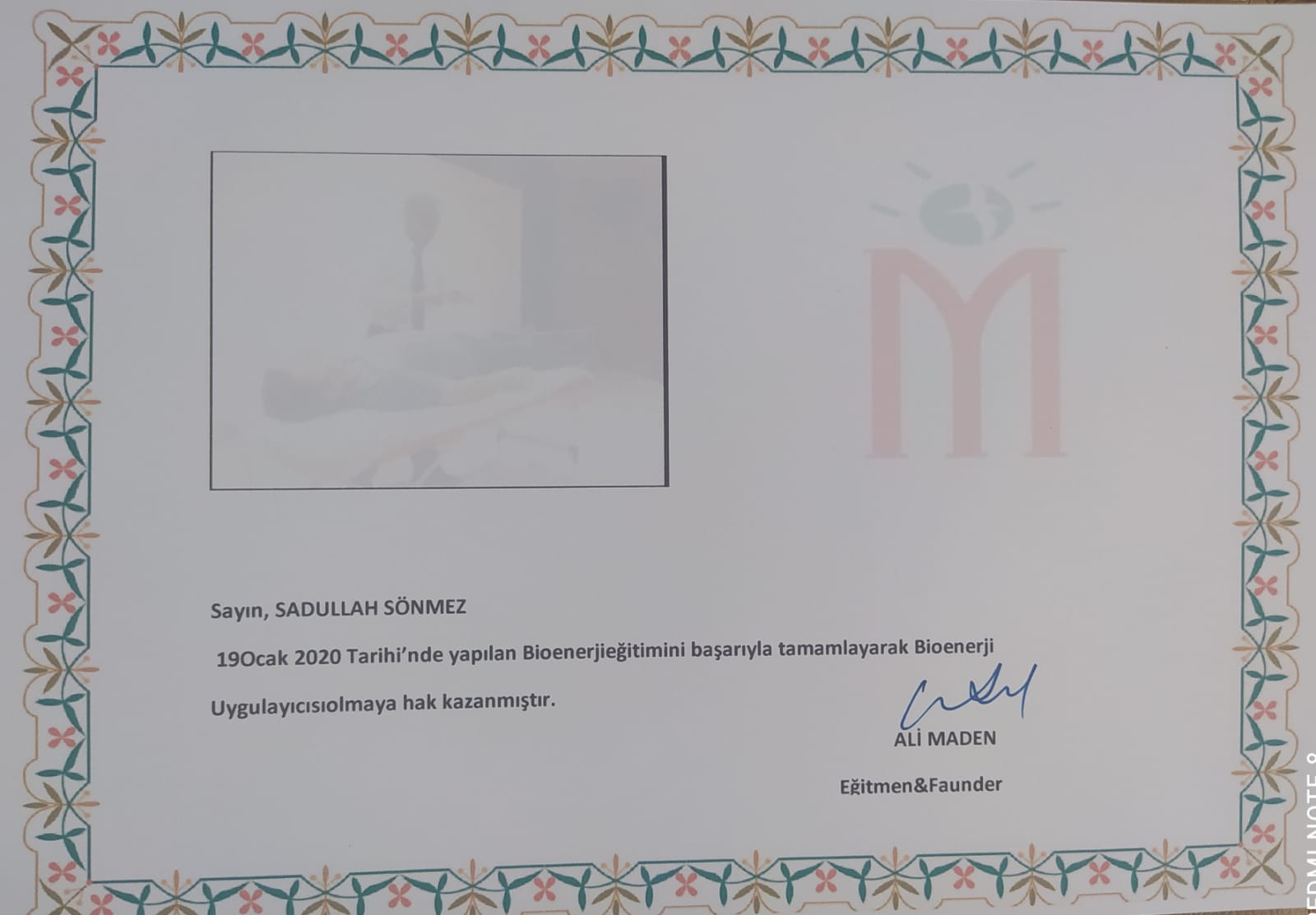 BİOENERJİ 1.MODÜL EĞİTİM SERTİFİKASI